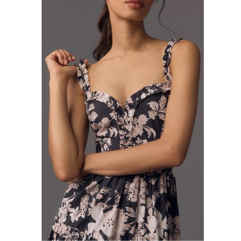 Anthropologie Sleeveless Sweetheart Eyelet Lace Floral A Line Midi Dress Large - Picture 6 of 12